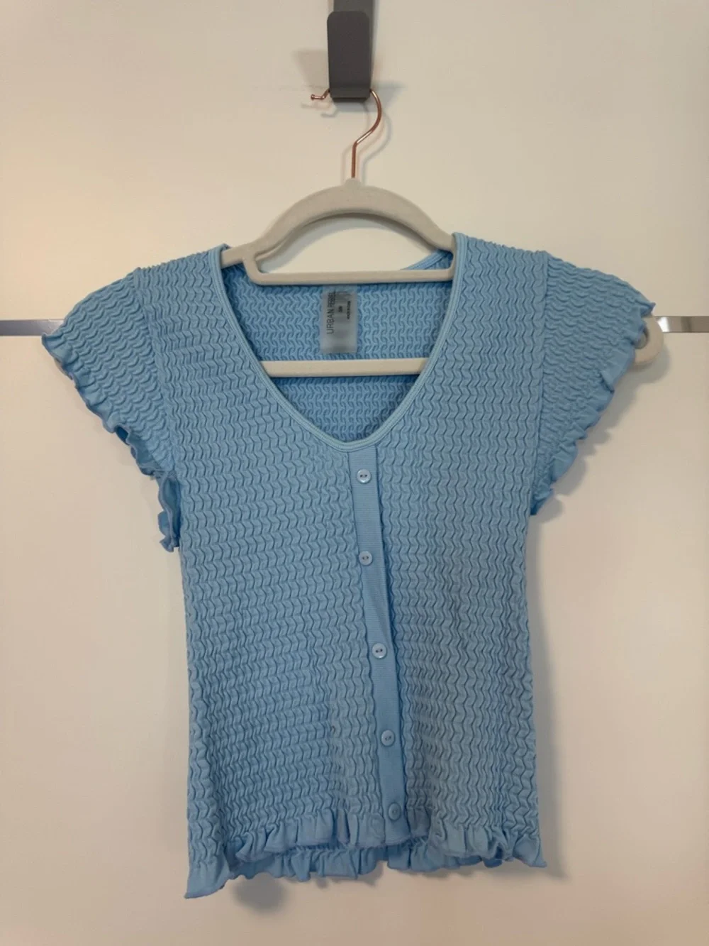 Light Blue Textured Ruffle Button-Front Top - Picture 1 of 1